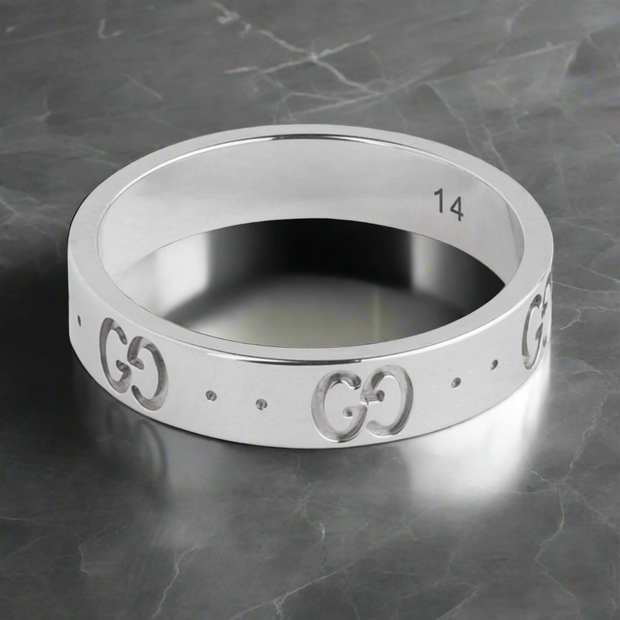Sterling Silver Gucci Icon Engraved Slim Stainless Steel Ring (KCJ0038)