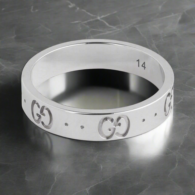 Sterling Silver Gucci Icon Engraved Slim Stainless Steel Ring (KCJ0038)