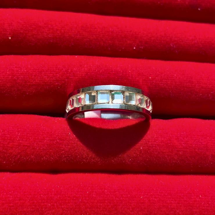 Sterling Silver Cube-Cut Stone Ring for Men  (KCJ0040)