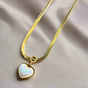Dreamy Zirconia White Heart Love Pendant - Golden Chain Locket (KCJ0048)