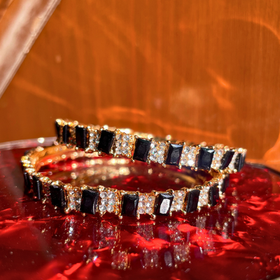 Pair Of 2.25'' Cube-Cut Black Stone Bangles – Luxury Design (KCJ0013)