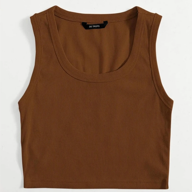 Teen Solid Coffee Brown Rib fitted Tank Top