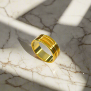 Men's Golden Stainless Steel Ring with Parallel Lining (KCJ0039)