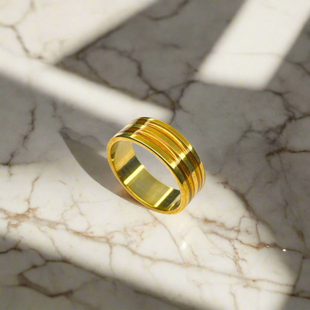 Men's Golden Stainless Steel Ring with Parallel Lining (KCJ0039)