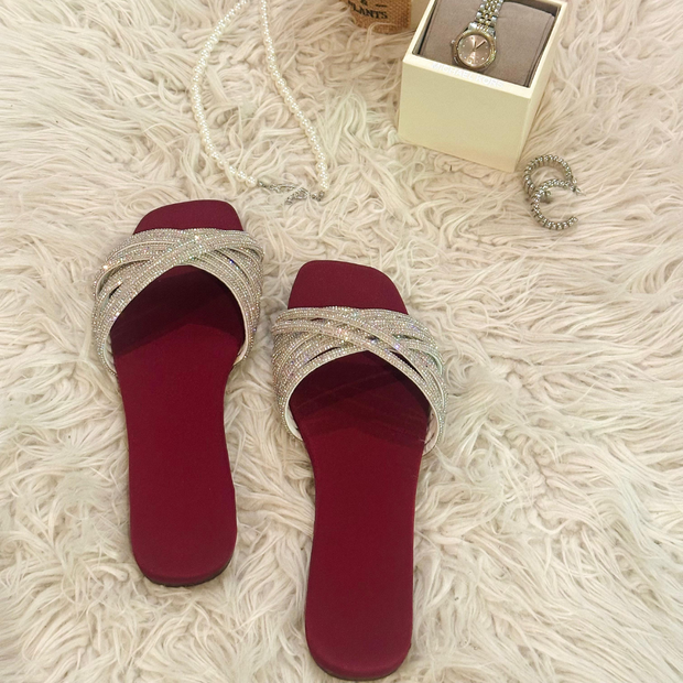 Crystal Cross Maroon Sandals