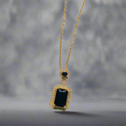 Black Stone Crystal Square Cut Pendant – Sleek & Modern Necklace (KCJ0017)