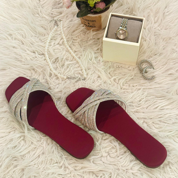 Crystal Cross Maroon Sandals