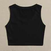Teen Solid Black Scoop Neck Rib Fitted Tank Top