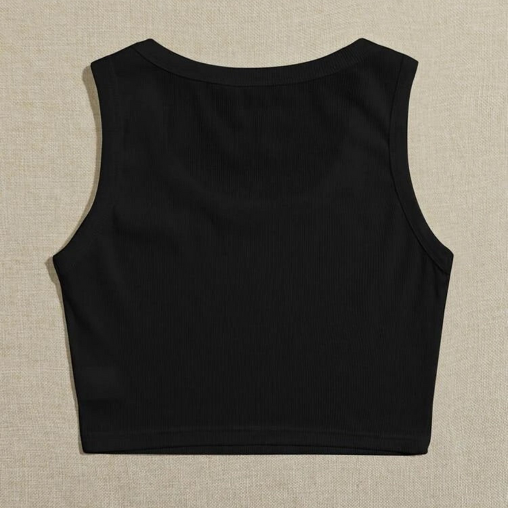 Teen Solid Black Scoop Neck Rib Fitted Tank Top