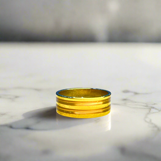 Men's Golden Stainless Steel Ring with Parallel Lining (KCJ0039)