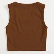 Teen Solid Coffee Brown Rib fitted Tank Top