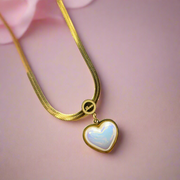 Dreamy Zirconia White Heart Love Pendant - Golden Chain Locket (KCJ0048)