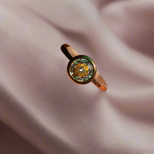 Sleek Korean Encased Diamond Golden Ring (KCJ0006)