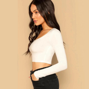 White Cotton Slim Fitted Crop Top