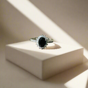 Midnight Majesty Black Halo Oval Stone Ring (KCJ0008))