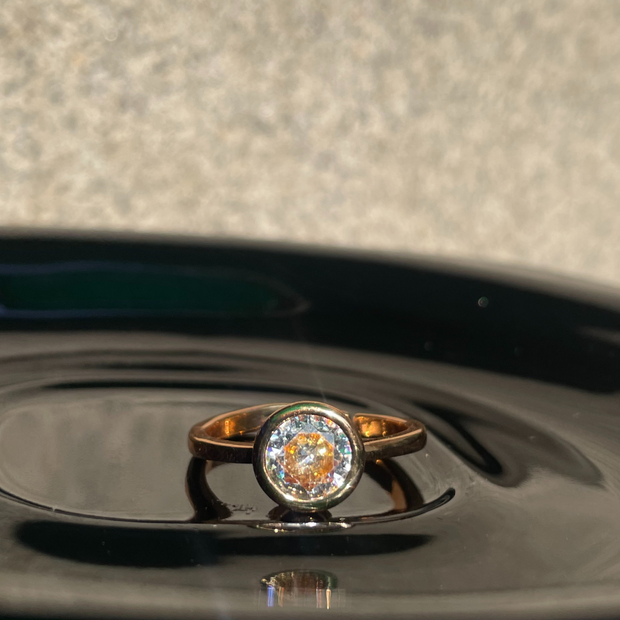 Sleek Korean Encased Diamond Golden Ring (KCJ0006)