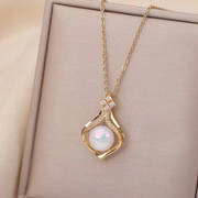 Korean White Lotus Mermaid Pearl Pendant (KCJ0023)