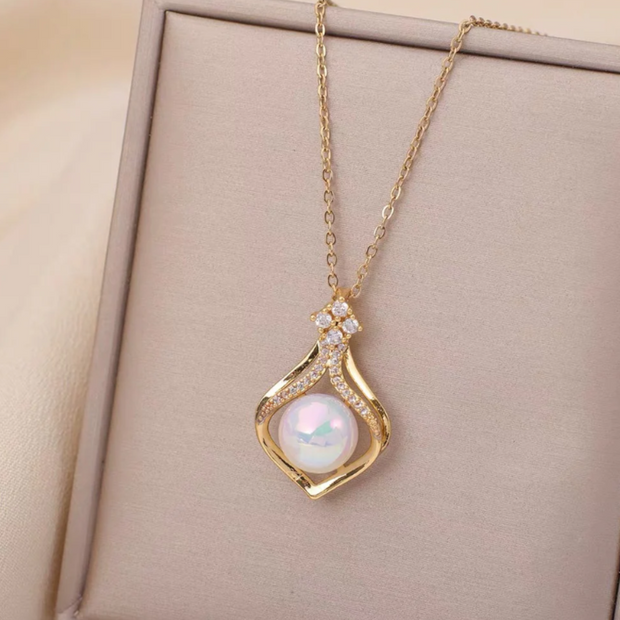 Korean White Lotus Mermaid Pearl Pendant (KCJ0023)