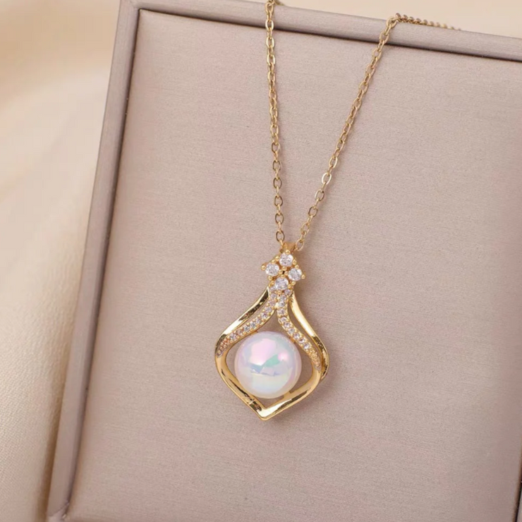 Korean White Lotus Mermaid Pearl Pendant (KCJ0023)