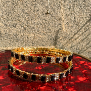 Pair Of 2.25'' Cube-Cut Black Stone Bangles – Luxury Design (KCJ0013)