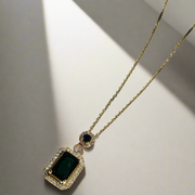 Black Stone Crystal Square Cut Pendant – Sleek & Modern Necklace (KCJ0017)
