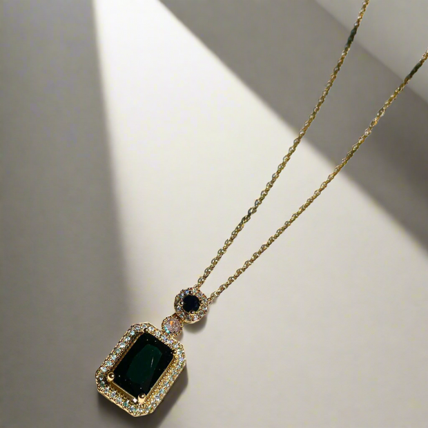 Black Stone Crystal Square Cut Pendant – Sleek & Modern Necklace (KCJ0017)