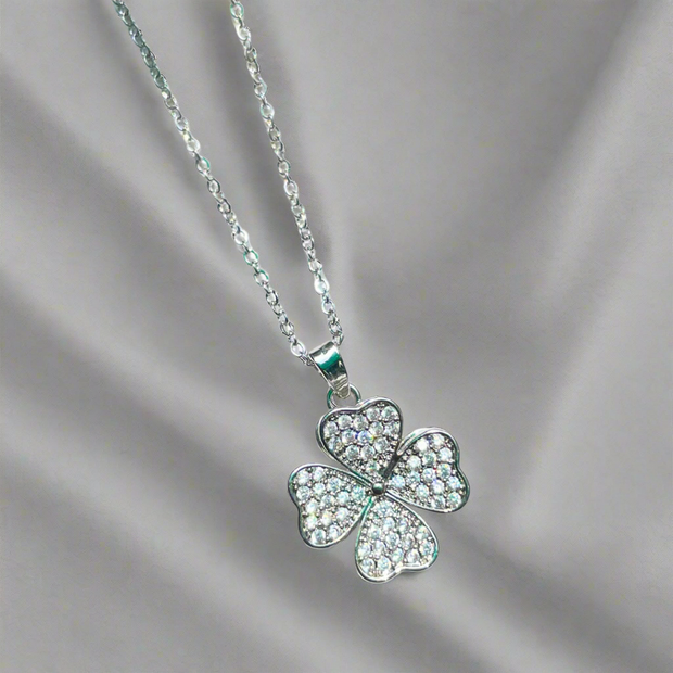 Spinning Four Leaf Silver Heart Pendant | Unique Rotating Design (KCJ0015)
