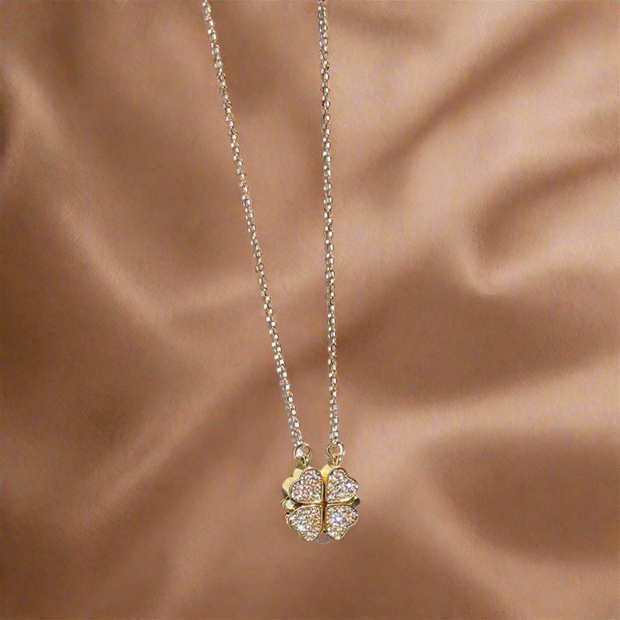 Four Leaf Golden Luck Magnetic Hearts Pendant - 2 in 1 (KCJ0022)