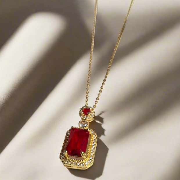 Maroon Stone Crystal Square Cut Pendant – Sleek & Modern Necklace (KCJ0017)