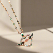 Rose Gold Angel Wings Heart Pendant | Unique and Elegant Jewelry (KCJ0025)