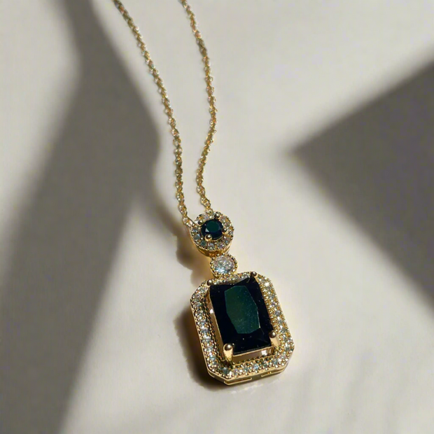 Black Stone Crystal Square Cut Pendant – Sleek & Modern Necklace (KCJ0017)