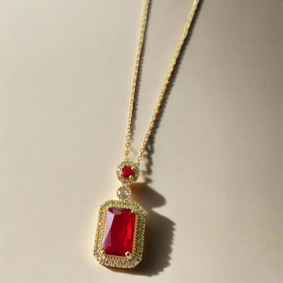Maroon Stone Crystal Square Cut Pendant – Sleek & Modern Necklace (KCJ0017)