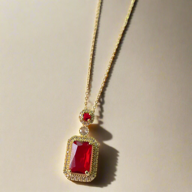 Maroon Stone Crystal Square Cut Pendant – Sleek & Modern Necklace (KCJ0017)