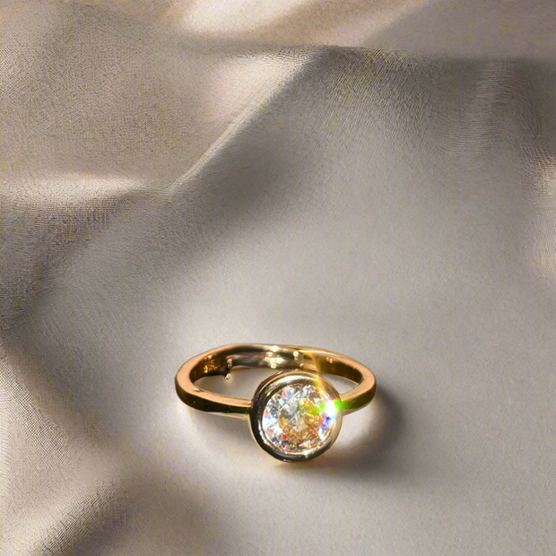 Sleek Korean Encased Diamond Golden Ring (KCJ0006)