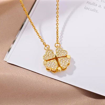 Four Leaf Golden Luck Magnetic Hearts Pendant - 2 in 1 (KCJ0022)