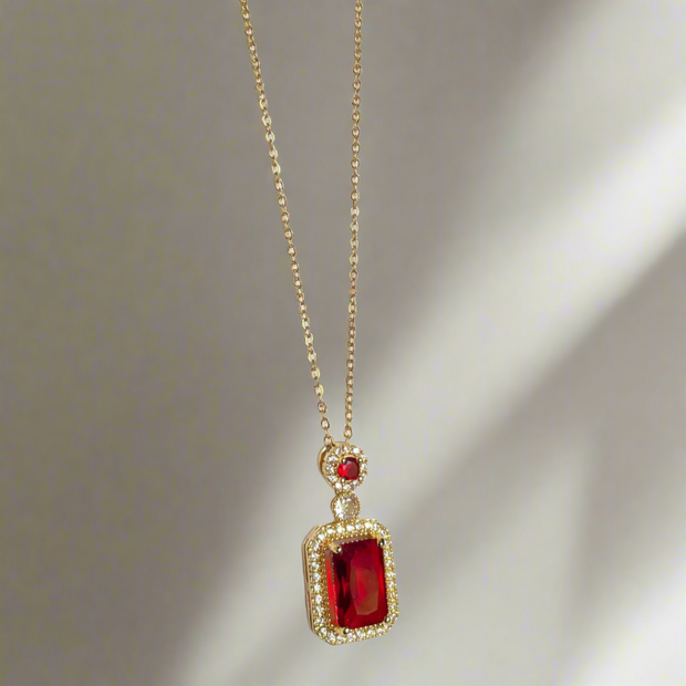 Maroon Stone Crystal Square Cut Pendant – Sleek & Modern Necklace (KCJ0017)