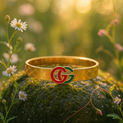 Gucci GG Logo Gold Bangle Bracelet – Red & Green Enamel Emblem