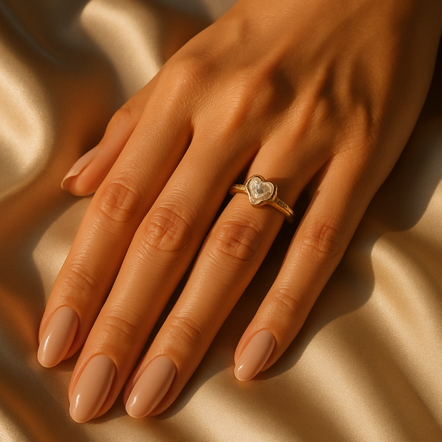 Sleek Korean Golden Sparkling Heart Diamond Ring (KCJ0005)