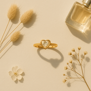 Sleek Korean Golden Sparkling Heart Diamond Ring (KCJ0005)
