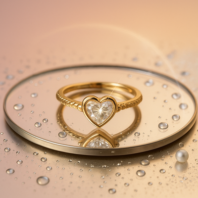 Sleek Korean Golden Sparkling Heart Diamond Ring (KCJ0005)