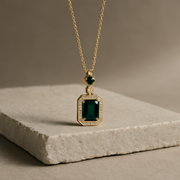Black Stone Crystal Square Cut Pendant – Sleek & Modern Necklace (KCJ0017)