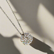 Silver Retro Magnetic Folding Heart-Shaped Four-leaf Clover Pendant (KCJ0018)