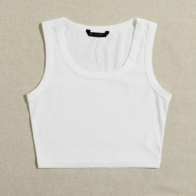 Teen Solid White Scoop Neck Rib Fitted Tank Top