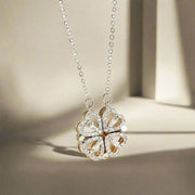 Silver Retro Magnetic Folding Heart-Shaped Four-leaf Clover Pendant (KCJ0018)
